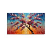 LuxHomeDecor Tableau arbre fleuri abstrait coloré, Impression sur toile avec cadre en bois, décoration murale, 120x60 cm