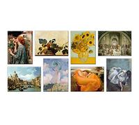 LuxHomeDecor Waterhouse Lot de 8 tableaux famille 40 x 30 cm Impression sur toile avec cadre en bois Waterhouse Caravage Van Gogh Raphael Canaletto Monet Leighton Degas