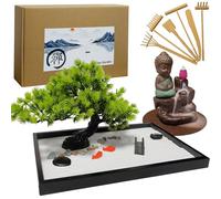 LuXianYS Kit de Décoration Jardin Zen Miniature 11x8 Pouces, Japonais avec Râteau, Sable, Méditation - Cadeau