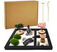 LuXianYS Mini Jardin Zen de Méditation, Coffret Jardin Zen Bouddha sur, Zen Garden, Mini Japon Decoration de Méditation avec Râteau pour Détente et Méditation à Domicile
