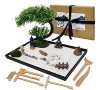 LuXianYS Mini Jardin Zen Japonais de Méditation pour Bureau - Décoration avec Sable pour Détente et Relaxation à Domicile