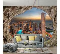 LUXINSHISU fresque autocollante en PVC papier peint 3D grotte en trois dimensions paysage urbain peinture murale du salon chambre décoration murale de la maison art mural