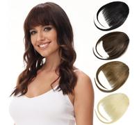 Luxiremi Extensions de cheveux à clip, en 100 % cheveux humains, franges, avec tempes, marron foncé, pour femme
