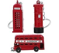 Luxiremi Lot de 3 porte-clés bus boîte aux lettres cabine téléphonique - Symbole britannique Londres - Boîte aux lettres rouge - Porte-clés pour souvenir et décoration, rouge, 15*25*2.5
