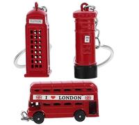 Luxiremi Lot de 3 Porte-clés Londres, Motif Monument Britannique, Rouge, Boîte aux Lettres, Cabine Téléphonique, Bus, Souvenir, Décoration, Unisex, Adulte