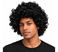 Luxiremi Perruque afro noire pour homme et femme - Perruques bou s des | Élastique, convient pour un tour de tête de 50 à 60 cm, perruque courte bou style rétro pour Halloween