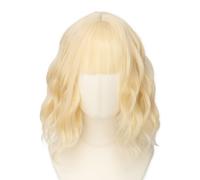 Luxiremi Perruques blondes, 30,5 cm, courtes, longueur des épaules bou s, ondulées, avec frange, perruque synthétique pour cosplay, carnaval, femme