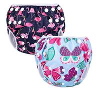 Luxja Couches de Bain, Bébé Maillot de Bain 2PCS, Lavable, Réutilisable, Ajustable, Pour les enfants de 0-3 Ans, Flamingo + Papillon