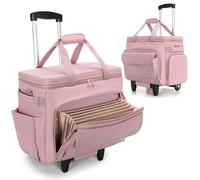 LUXJA Sac à roulettes pour enseignant avec compartiment pour ordinateur portable et chariot amovible, mallette à roulettes multifonction avec zone de dossier en accordéon (brevet en attente), rose