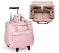 LUXJA Sac à roulettes pour enseignant avec compartiment pour ordinateur portable et chariot amovible, sac fourre-tout multifonction à roulettes pour enseignant (brevet en attente), rose