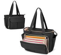 Luxja Sac de Professeur avec Espace de Classement en Accordéon et Pochette pour Ordinateur Portable, Sac Fourre-tout pour Enseignant pour Femme (Sac Uniquement), Noir