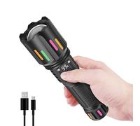 LUXJUMPER Torcia LED Potente Professionale, Torcia Ricaricabile Zoomabile Ad Alta Lumen con Display Digitale LCD 5 Modalità di Illuminazione, Torcia Impermeabile, Adatta per Campeggio/Emergenza