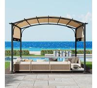 LUXOAK Pergola avec toit ouvrant, 3,3 x 2,7 m, imperméable, avec poteaux en métal, toit incurvé pour terrasse, jardin ou terrasse, protection UV, beige
