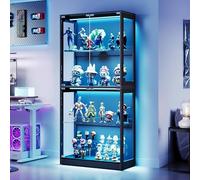 LUXOAK Vitrine en verre extra haute 178 cm à 4 niveaux - Avec éclairage LED et contrôle par application - Tablettes en verre réglables - Vitrine de collection pour figurines et modèles - Noir