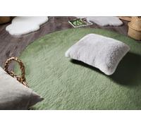 -Luxor- Living Tapis Coste - À Poils Longs et Confortables - en Fourrure synthétique - Aspect Peau de Mouton - 80 cm - Rond - Vert foncé