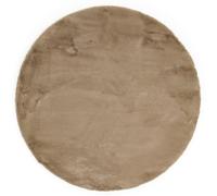 -LUXOR- living Tapis Coste - À Poils Longs et Confortables - en Fourrure synthétique - Aspect Peau de Mouton - 80 cm - Rond - Taupe