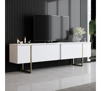 LUXOR - Meuble TV blanc et doré 2 portes 180cm