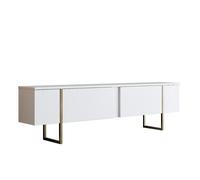 LUXOR - Meuble TV blanc et doré 2 portes 180cm