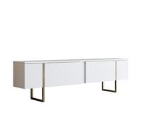 Luxor - Meuble Tv Blanc Et Doré 2 Portes 180cm Blanc
