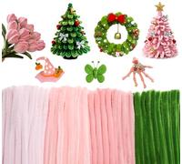 Luxoraiova 400pcs Fil Chenille Loisir Créatif, Cure Pipe Chenille DIY 4 Couleurs de pour Fleurs avec 20 bâtonnets de Fleurs Verts, Ruban adhésif, Papier Floral, Ruban Cadeau et Tige Fleur Artificiell