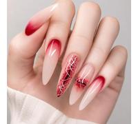 Luxorielle 24 pièces d'ongles d'Halloween, ongles press-on(D) | Ongles à coller Halloween, forme amande longue et pointue, dégradé nude rouge, design cicatrice avec effet sang