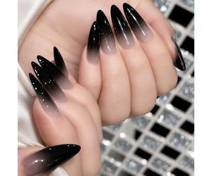 Luxorielle 24 pièces ongles d'Halloween, press-on nails (B) | Ongles Halloween à coller, ongles longs à presser, dégradé nude noir, brillance avec de fines paillettes