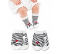 Luxorium 2 paires de chaussettes en coton pour bébé chaussettes antidérapantes bébé 0-6 mois rayures J'aime maman papa garçon fille cadeau trousseau de naissance nouveau-né