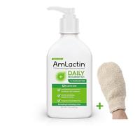 LUXPAKS Bath Glove bundled with Amlactn Moisturizing Lotion - Exfoliating Body Lotion with Lactic Acid for Smooth, Hydrated Skin