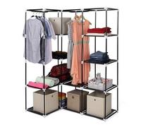 LUXS Armoire de chambre rangement Penderie souple d'angle 129 x 87 x 169 cm, dressing Amovible en textile non-tissé Noir