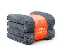 Luxshield Kit de 2 Chiffons Microfibre Voiture, Chiffon Sec Premium 1200 GSM, Chiffon de Polissage pour l'entretien des Voitures en Microfibre, 40 x 40, Gris