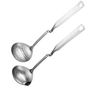 Luxshiny 2 pièces Louche Filtre Huile Inox Robuste avec Fentes Double Usage Écumoire et Louche à Soupe Ustensile Cuisine Suspendu Lot