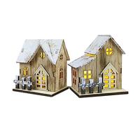 Luxshiny 2 Pièces Lumières de Noël en bois décor de village de Noël éclairé maison éclairée par LED de noël christmas lights guirlande electrique décoration de table décors de Noël créatifs