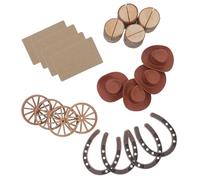 Luxshiny 20 Pièces Lot de Décorations Rustiques pour Fêtes Cowboy et Mariages Comprenant Mini Roues, Fers à Cheval, Chapeaux et Souches en Bois Légers pour Cadeaux Inoubliables