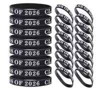 Luxshiny 24 Pièces Bracelets Souvenir Solide et Confortable Noirs en Silicone pour Remise de Diplôme 2026 pour Fête de Fin D'études et Présents Étudiants