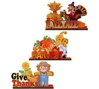 Luxshiny 3 Pièces Décoration de Table Automne en Bois pour Thanksgiving, Centre de Table Créatif Épouvantail et Dinde, Élément Réutilisable et Thème Ferme pour Maison