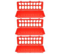 Luxshiny 3 Pièces Mangeoire pour Poulets et Cailles en Plastique Rouge avec 16 Trous, Couvercle Rabattable, Bord Élargi et Plaque Guide Inclinée, Adaptée aux Exploitations Agricoles