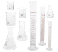Luxshiny 9 pièces Set de Verrerie de Laboratoire Verre Borosilicaté Béchers Gradués Cylindre Mesureur Fioles Coniques Résistantes à Haute Température pour Usage Scientifique