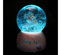 Luxshiny Boule de Cristal Musicale Décorative Lumineuse Lumière LED 80 et Musique Intégrée, Accessoire de Bureau Féerique en Verre Transparent, Veilleuse pour Chambre et Décoration