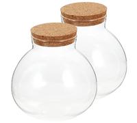 Luxshiny Bouteille Écologique en Verre Pot Terrarium 13 CM Bouchon Liège, Bocal Hermétique pour Plantes Succulentes et Décoration Bureau Salle à Manger
