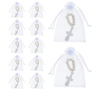 Luxshiny Bracelet Religieux en Perles de Bois, Lot de 40 Pièces Croix, Faveur Baptême pour Bébé, Décoration Baptême et Shower, Présent Première Communion