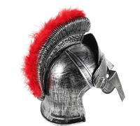 Luxshiny Casque Spartiate Romain Antique en Plastique Ajustable, Casque de Costume de Chevalier Médiéval Argenté avec Crête Rouge, Accessoire pour Cosplay et Déguisement Militaire Homme