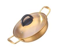 Luxshiny Casserole à Nouilles Coréenne en Acier Inoxydable Or avec Double Poignées et Couvercle, Facile à Verser, Anti-éclaboussures, pour Cuisson sur Plaque à Induction