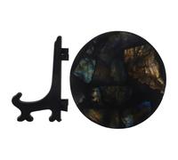 Luxshiny Disque de Labradorite Ronde Naturelle avec Support, Ornement en Pierre Décoratif pour Bureau et Maison, Œuvre d'art en Pierre de Labradorite, Décoration Intérieure Unique, Présent