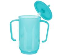 Luxshiny Gobelet Anti-fausse Route pour Alité, Couvercle Paille, Bleu | Deux Poignées Ergonomiques, Alimentaire, Repères Gradués, Bec Rotatif, pour Soupe ou Jus en Service Hospitalier