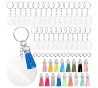 Luxshiny Lot de 120 Supports en Acrylique pour Porte-clés avec Pompons et Anneaux Ouverts, Surface Transparente, Accessoires pour Projets Diy, Présent pour Famille et Couleur Aléatoire