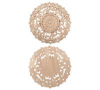 Luxshiny Lot de 2 Appliques Murales en Bois Sculpté Rondes, Décorations Adhésives de 15x15 Cm, Incrustations Non Peintes pour Meubles et Portes, Décoration Intérieure en Bois Naturel