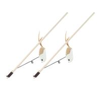 Luxshiny Lot de 2 Cannes à Pêche pour Chat avec Plumage Décoratives et Clochettes, Jouets Interactifs D'auto-Stimulation en Bois avec Souris en Toile de Jute, Jeu Stimulant pour Chatons