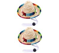 Luxshiny Lot de 2 Chapeaux de Paille Tressée pour Chien Mini, Ajustables par Élastique, Style Sombrero Mexicain, Accessoires de Fête pour Animaux, Décoration Photo et Costume Anniversaire
