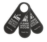 Luxshiny Lot de 3 Étiquettes Suspendues pour Porte D'hôtel Double Face en Cuir Noir, Panneaux Ne Pas Déranger Veuillez Nettoyer pour Usage Hôtelier, Spa et Bureaux, Compatibles Poignées