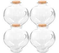 Luxshiny Lot de 4 Flacons de Potion en Verre Grosse Bouche Forme Cœur Pêche Bouchon en Liège, Bouteilles Vides Décoratives DIY pour Message, Mariage et Fête, Accessoires Décoratifs Maison
